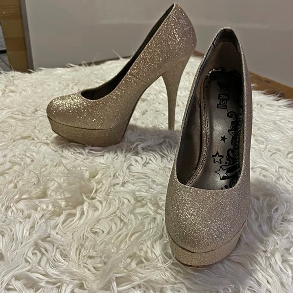 Brash Shoes - Brash Cute Sparkle Gold Platform Heels